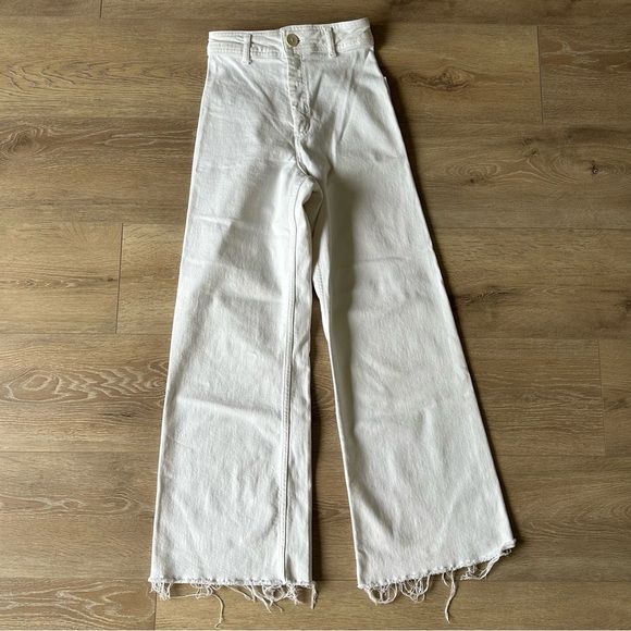 Zara The Marine Straight Wide Leg White High Waisted Jeans Sz 2 - Picture 4 of 11